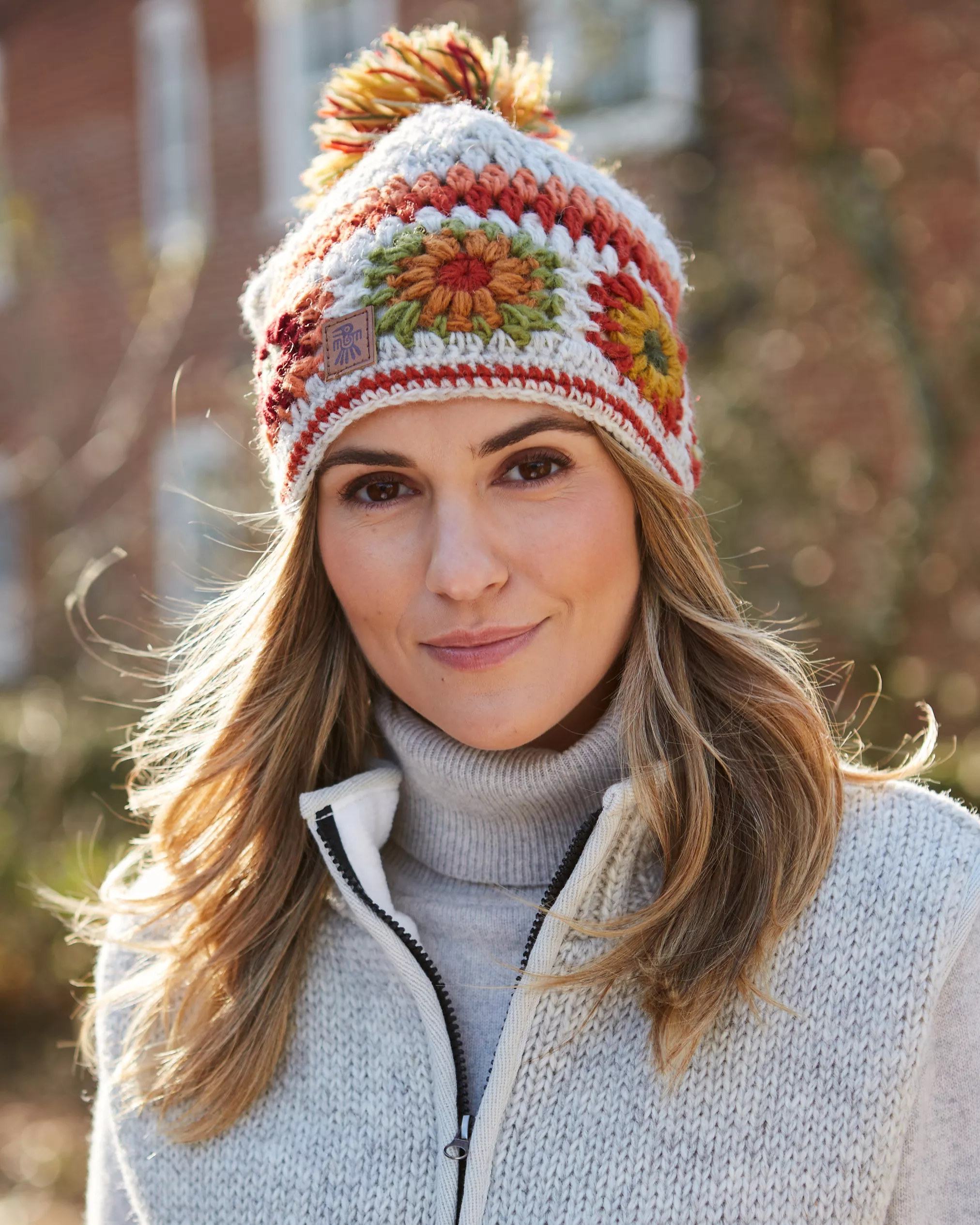 bobble hat beanie wool fairisle warm lined knit knitted crochet daisy